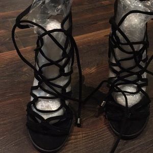 Black lace up heel sandals